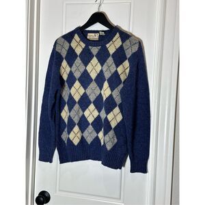 Highland size L vintage 100% wool argyle sweater *flawed